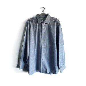 4. Sartoria Italiana Striped Shirt in White and Blue, Size 17.3/4 /45